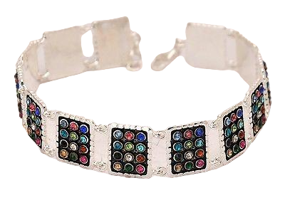 Hushen Gemstones Bracelet Multi Color Beads Hand Sterling Silver 925 Hand Made