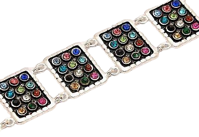 Hushen Gemstones Bracelet Multi Color Beads Hand Sterling Silver 925 Hand Made