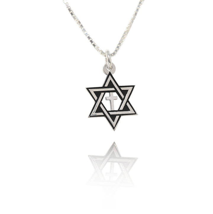 Star of David with Cross Necklace - Sterling Silver Hebrew Jewish & Christian Pendant Necklace - Jerusalem Cross Pendant