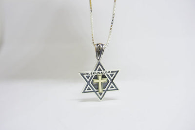 Silver-Gold Large messianic Star of David with Cross pendant | Christmas Gift | Spiritual Jewish Christian Holiday Gift | Thanksgiving Gift