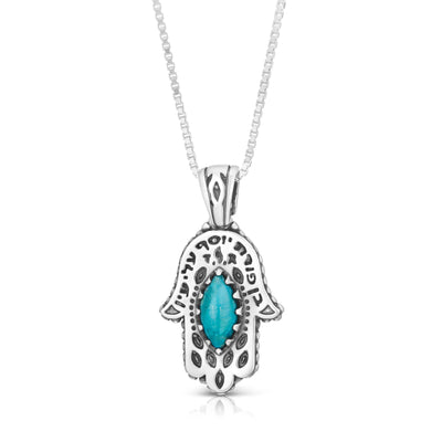 Sterling Silver Hamsa Pendant with Turquoise Stone - Bar Mitzvah Gift | Turquoise Color Necklace | Girlfriend Birthday Gift