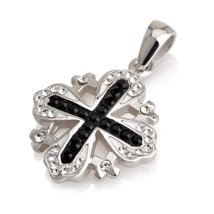 Jerusalem Cross Pendant Blue Gemstones + Sterling Silver 925 chain