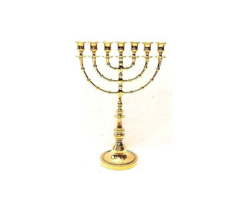 Temple Menorah Gold Plated Candle Holder Judaica from Jerusalem 16.9″ / 43 cm