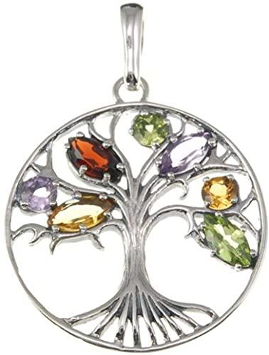 Tree of Life Pendant - Garnet, Cubic Zirconia, Amethyst, Mixed Gemstones in 925 Sterling Silver with Necklace Chain