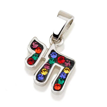 Hay Pendant with Gemstones - Blue & White, Pink & White, Mixed Colors, Black in Sterling Silver with Chain