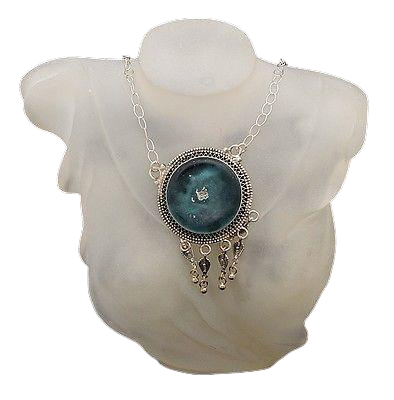 Roman Glass Pendant Necklace Sterling Silver 925 Hand Made With Certificate