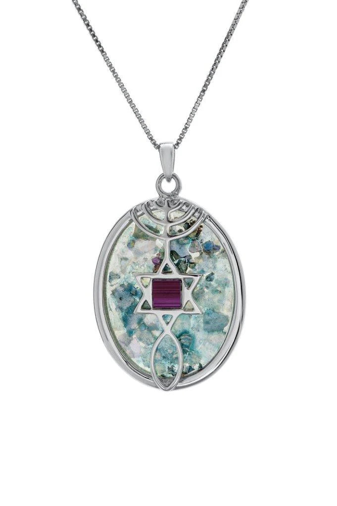 Nano Sim NT Oval Convex Silver Necklace, Messianic Symbol