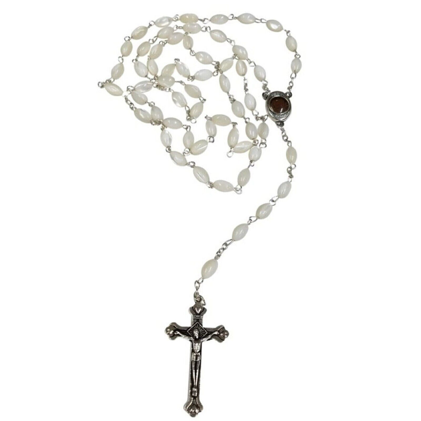 Mother of Pearl Catholic Rosary Jerusalem Holy Soil Medal and Cross