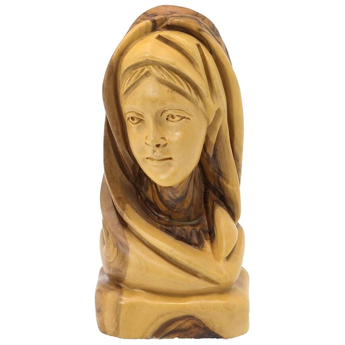 Olive Wood Virgin Mary Head Figure from Jerusalem with a Certificate Holy Land