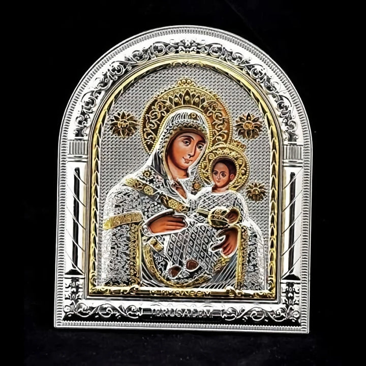 Maria Byzantine Icon Sterling Silver 925 Treated With Gold in Metal