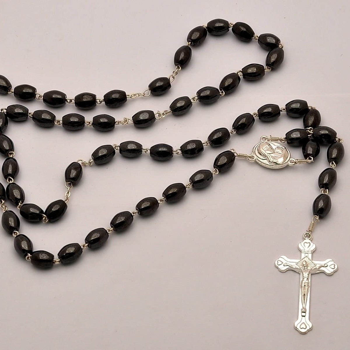hematite rosary and silver Cross from The Holy Land Jerusalem