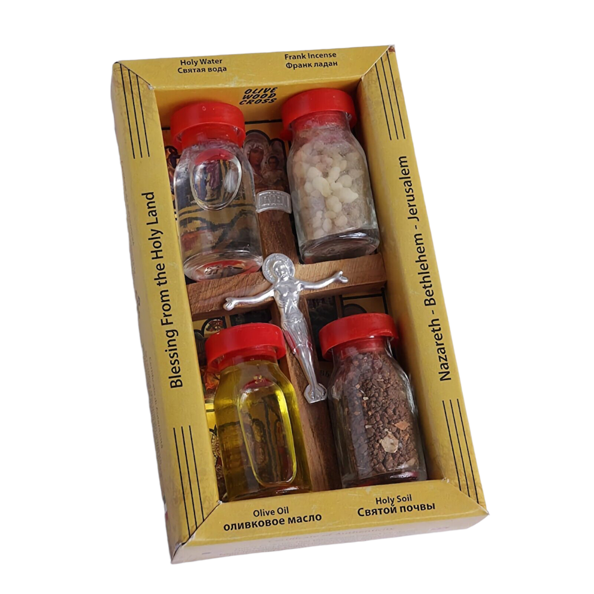Home Small Blessing Kit Bottles and Cross From Holy Land Jerusalem