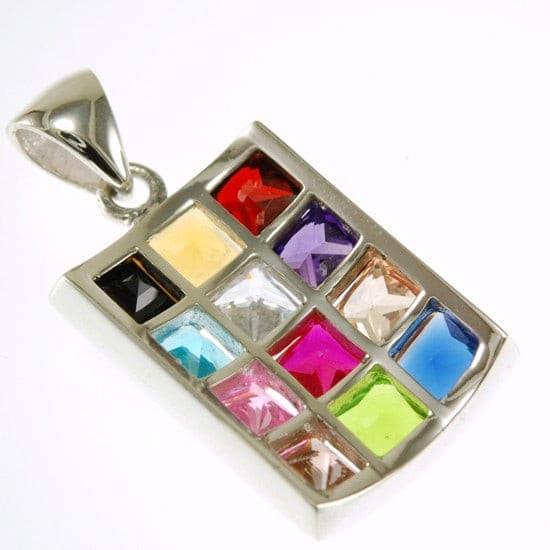 12 Hushen Gemstones Color Pendant Sterling Silver 925.