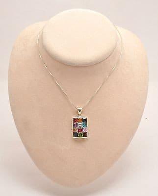 12 Hushen Gemstones Color Pendant Sterling Silver 925.