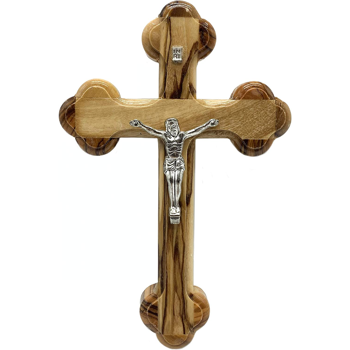 Handmade Nativity Scene Orthodox Olive Wood Crucifix 4 Lenses with a Certificate Made in the Holy Land (availably 4 Sizes)