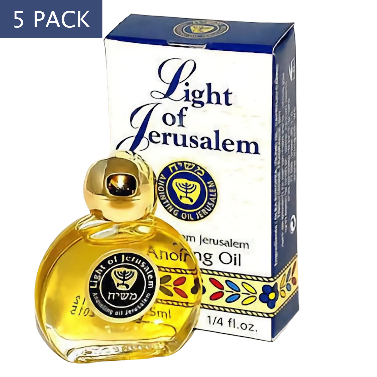 5 x Light of Jerusalem Anointing Oil 7.5 ml - 1/4 oz  From The Holyland Jerusalem