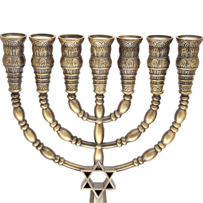 7 branch Menorah With Star of David In Bronze Plated size 9″ / 23cm