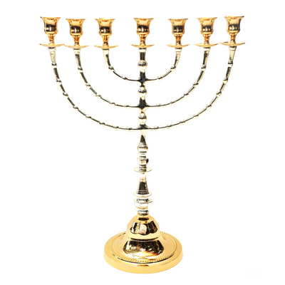Temple Menorah Gold & Silver Plated Candle Holder from Jerusalem 18.9″ / 48 cm