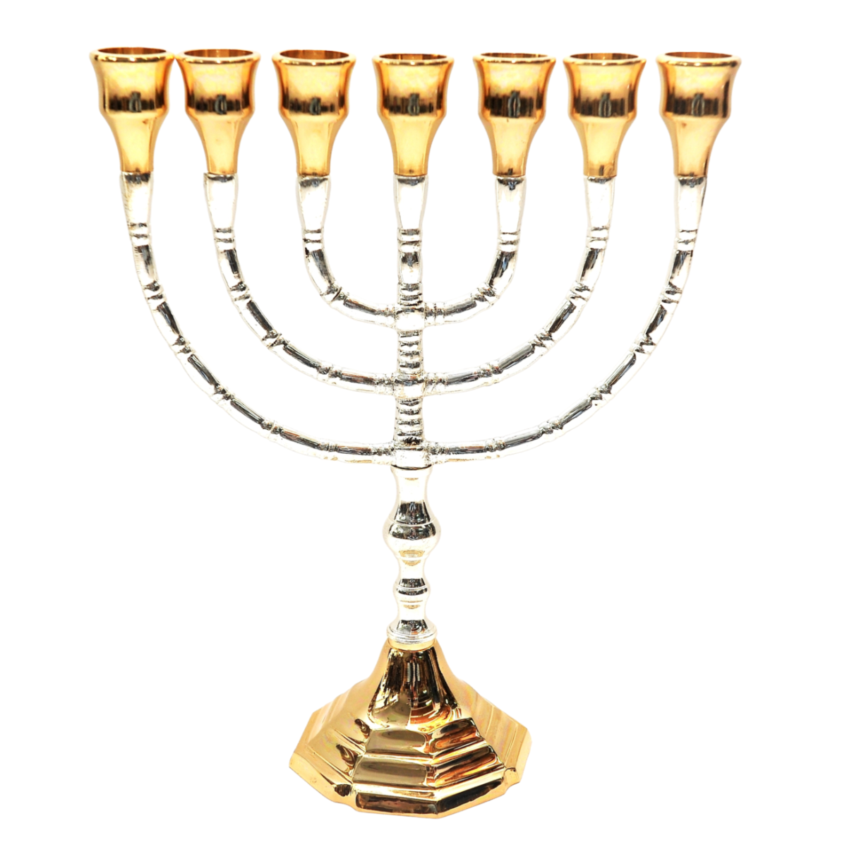 Menorah In Gold & Silver Plated Authentic Temple Candle Holder 10.2″ / 26cm