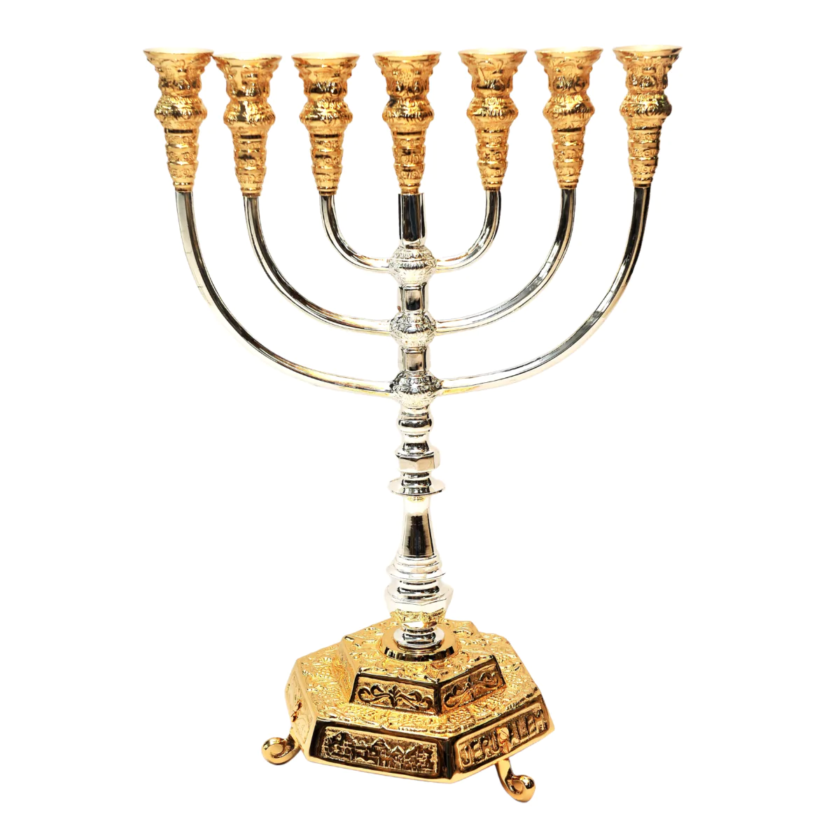Large Menorah Gold & Silver Plated from Holy Land Jerusalem H/47 x W/33 cm
