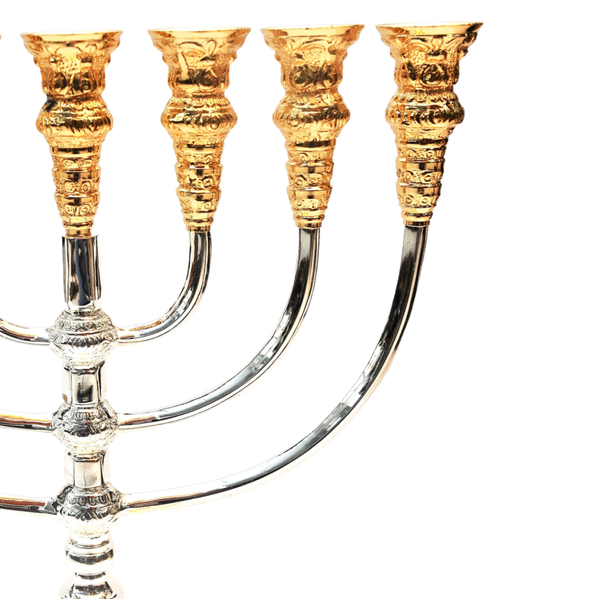 Temple Menorah Gold and Silver Plated Candle Holder from Jerusalem 18.5″ / 47 cm