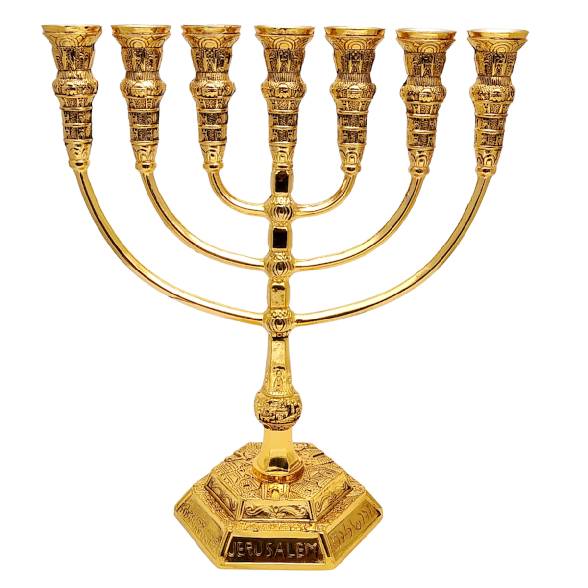 Authentic Temple Menorah Gold Plated Candle Holder Judaica from Jerusalem 13.4″ / 34cm
