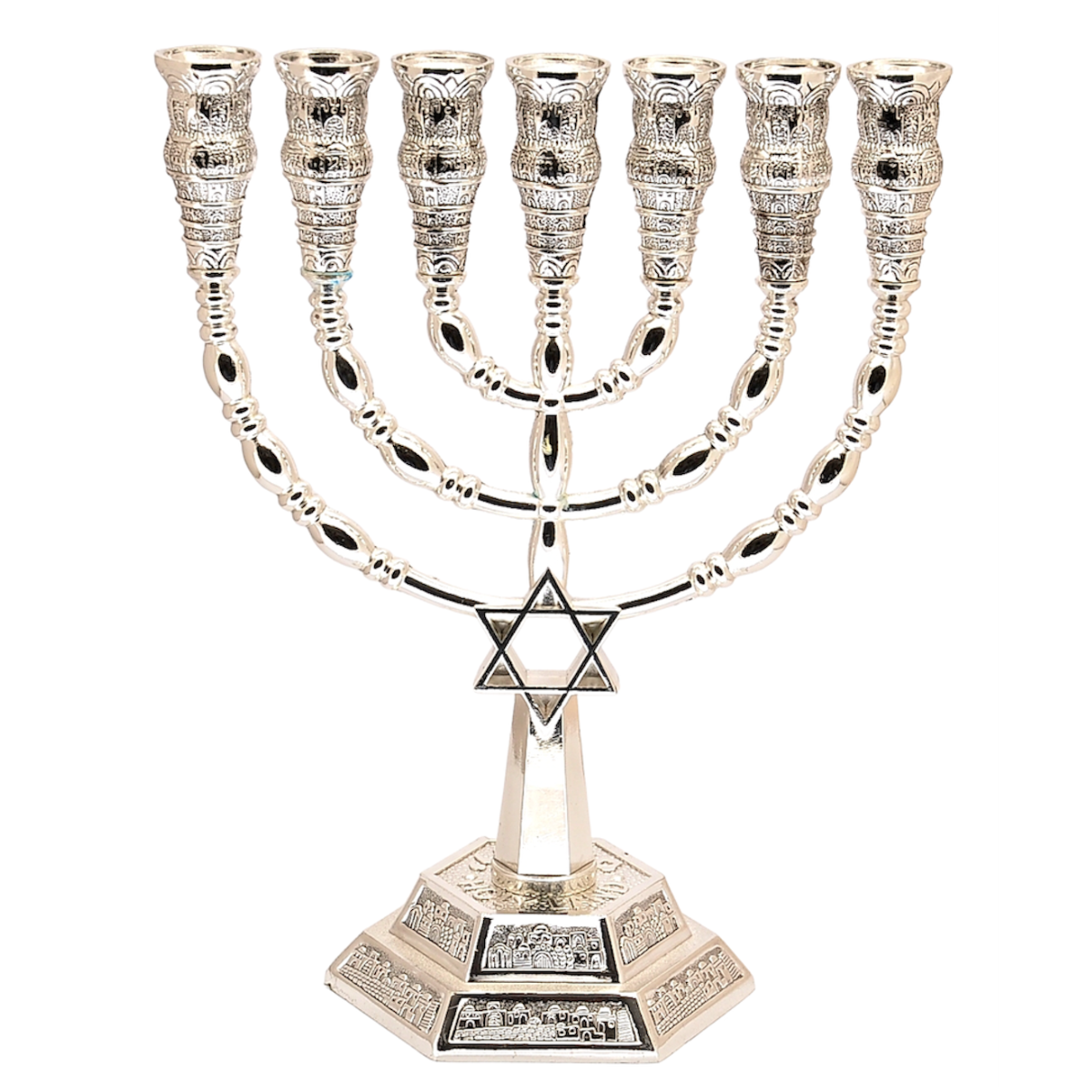 Menorah With Star of David In Silver Plated From Holyland Jerusalem 8.8″ / 22.5 cm