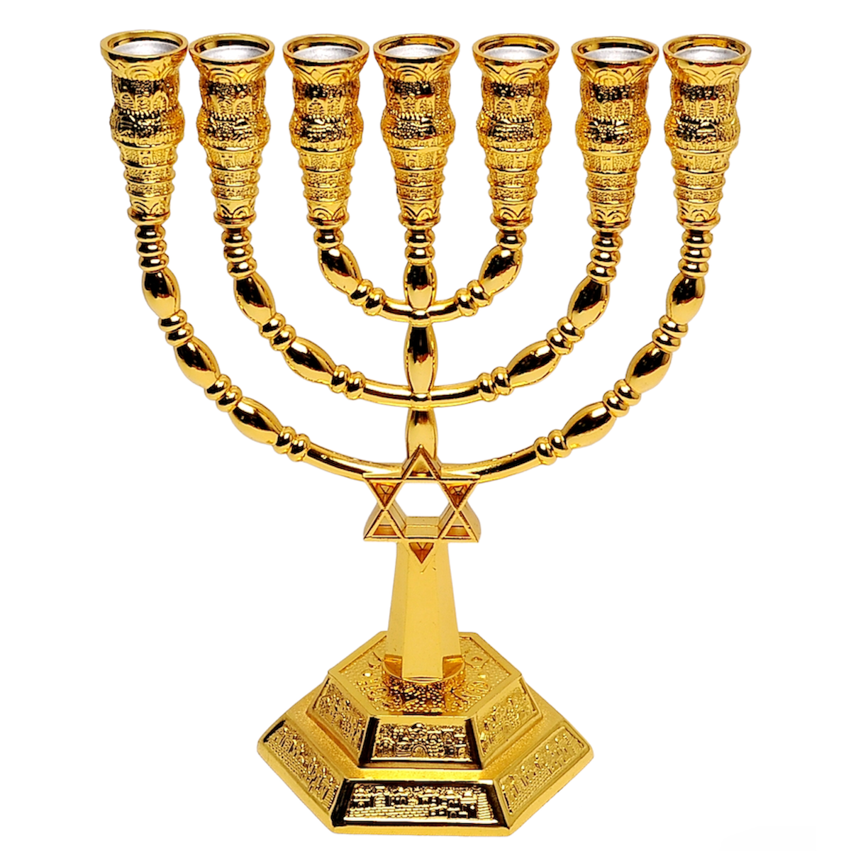 Menorah With Magen David In Gold Plated From Holyland Jerusalem 8.8″ / 22.5 cm