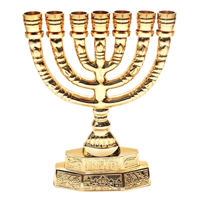 Menorah Gold Plated Holy Land Jerusalem 28 cm / 11 inch