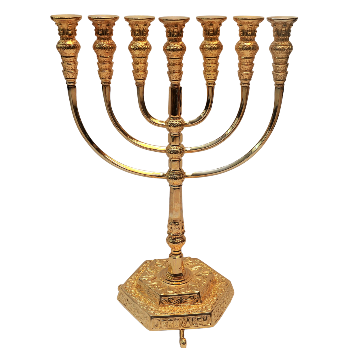 Large Authentic Menorah Gold Plated Candle Holder from Jerusalem 22.4″ / 57cm