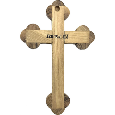 Handmade Nativity Scene Orthodox Olive Wood Crucifix 4 Lenses with a Certificate Made in the Holy Land (availably 4 Sizes)