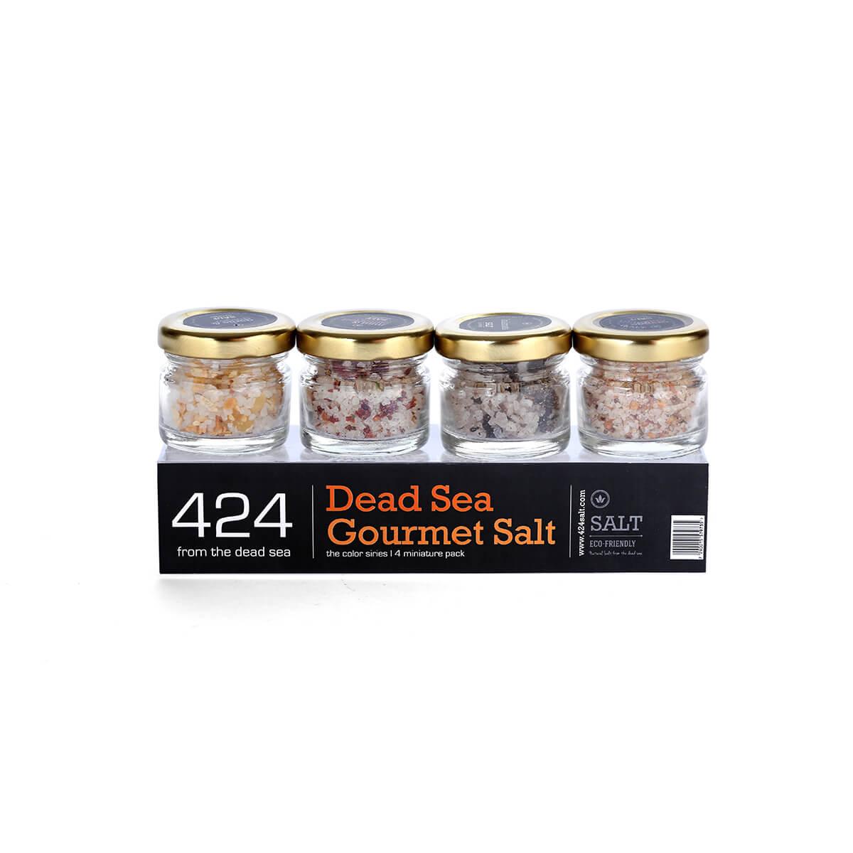 4 Miniature mini-jars Smoked Salt, Golden Salt, Merlot Salt, Black Coarse Salt Pack - Spring Nahal