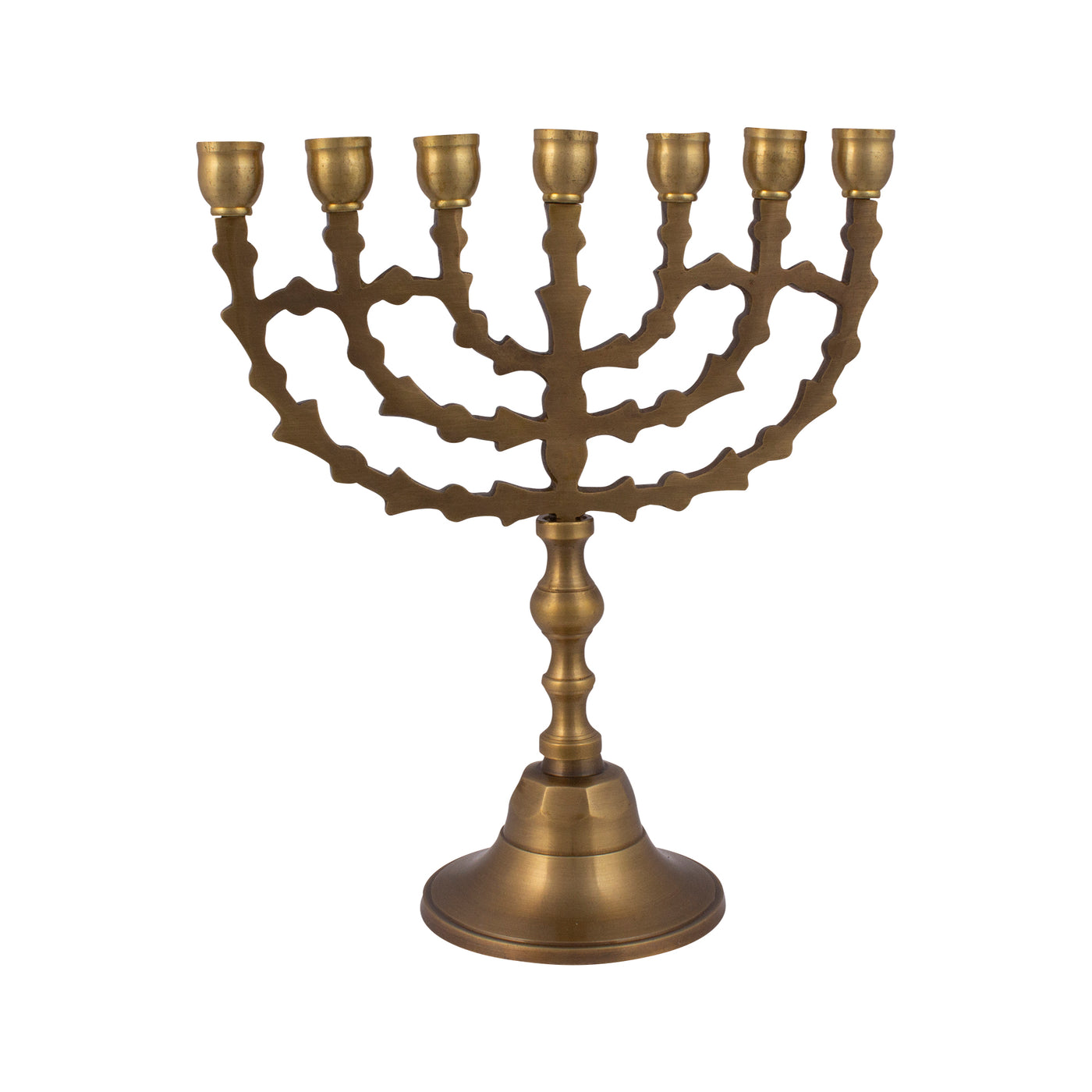 Menorah decorated with leaves bronze finish 8 inches - 20 cm