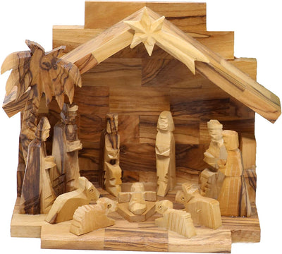 Olive Wood Crib Bethlehem Christmas Nativity Set Crib Tree from Bethlehem 6.5''  Made in The Holy Land