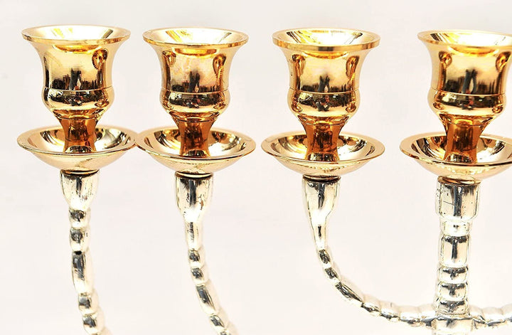 Large Menorah Gold & Silver Plated from Holy Land Jerusalem H/44 x W/32 cm