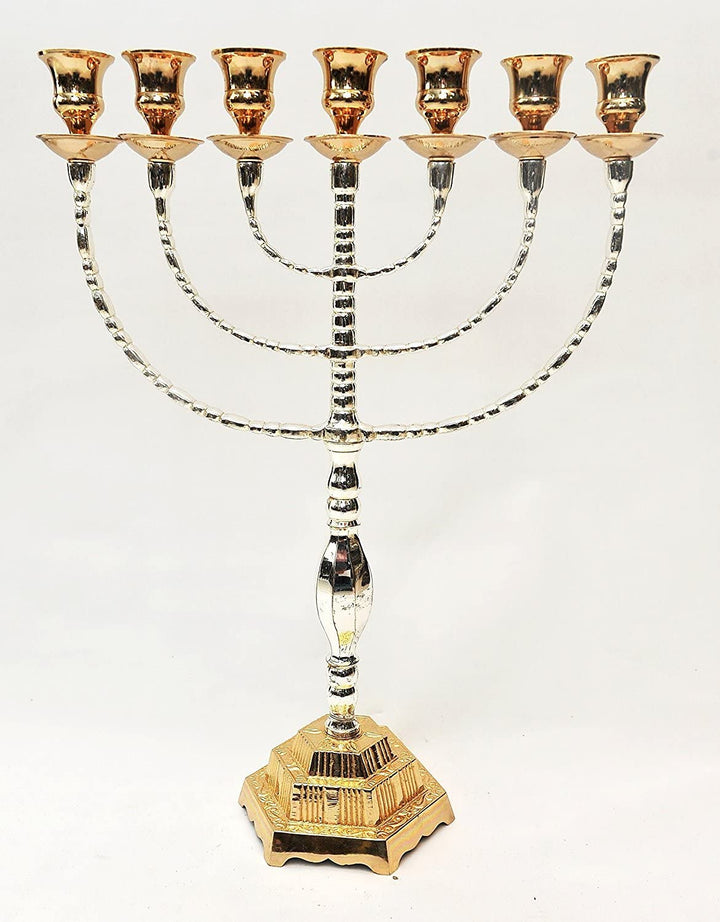 Large Menorah Gold & Silver Plated from Holy Land Jerusalem H/44 x W/32 cm