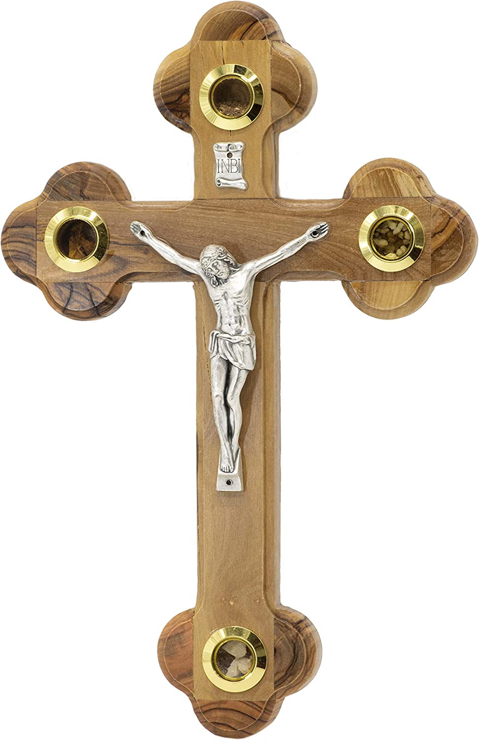 Handmade Olive Wood Crucifix Cross 4 Lenses Nativity Scene Orthodox from Holy Land (4 Sizes)