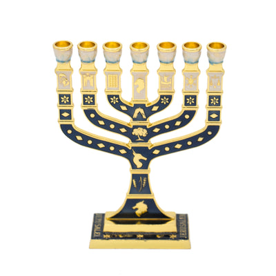 Enameled menorah in sterling silver of 12 tribes of Israel 4.7″ / 12cm