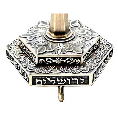 Large Temple Menorah HANUKKAH Silver Plated Jerusalem Candle Holder