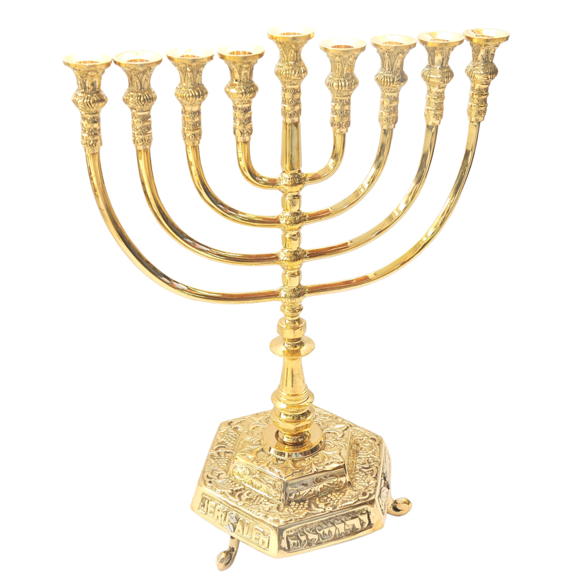 Menorah Hanukkiah Temple Gold Plated Candle Holder from Jerusalem 17 inch