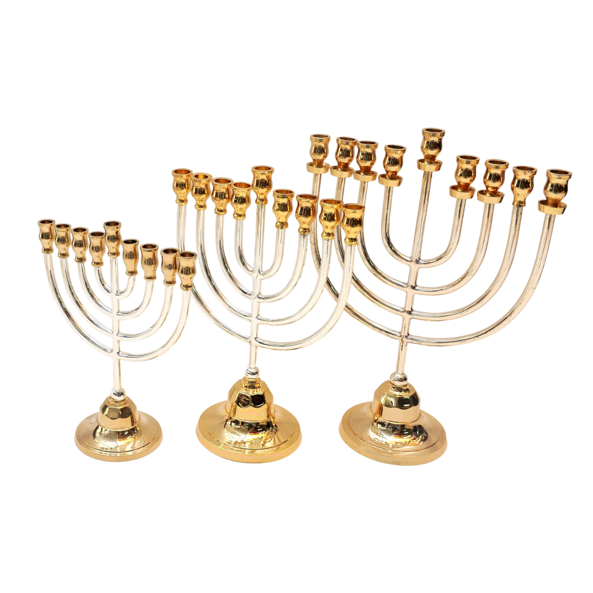 Authentic Temple Menorah HANUKKAH Gold & Silver Plated Candle Holder Israel #1
