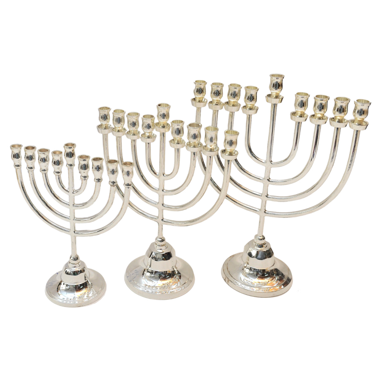 Temple Menorah Hanukkiah Silver Plated Candle Holder from Jerusalem