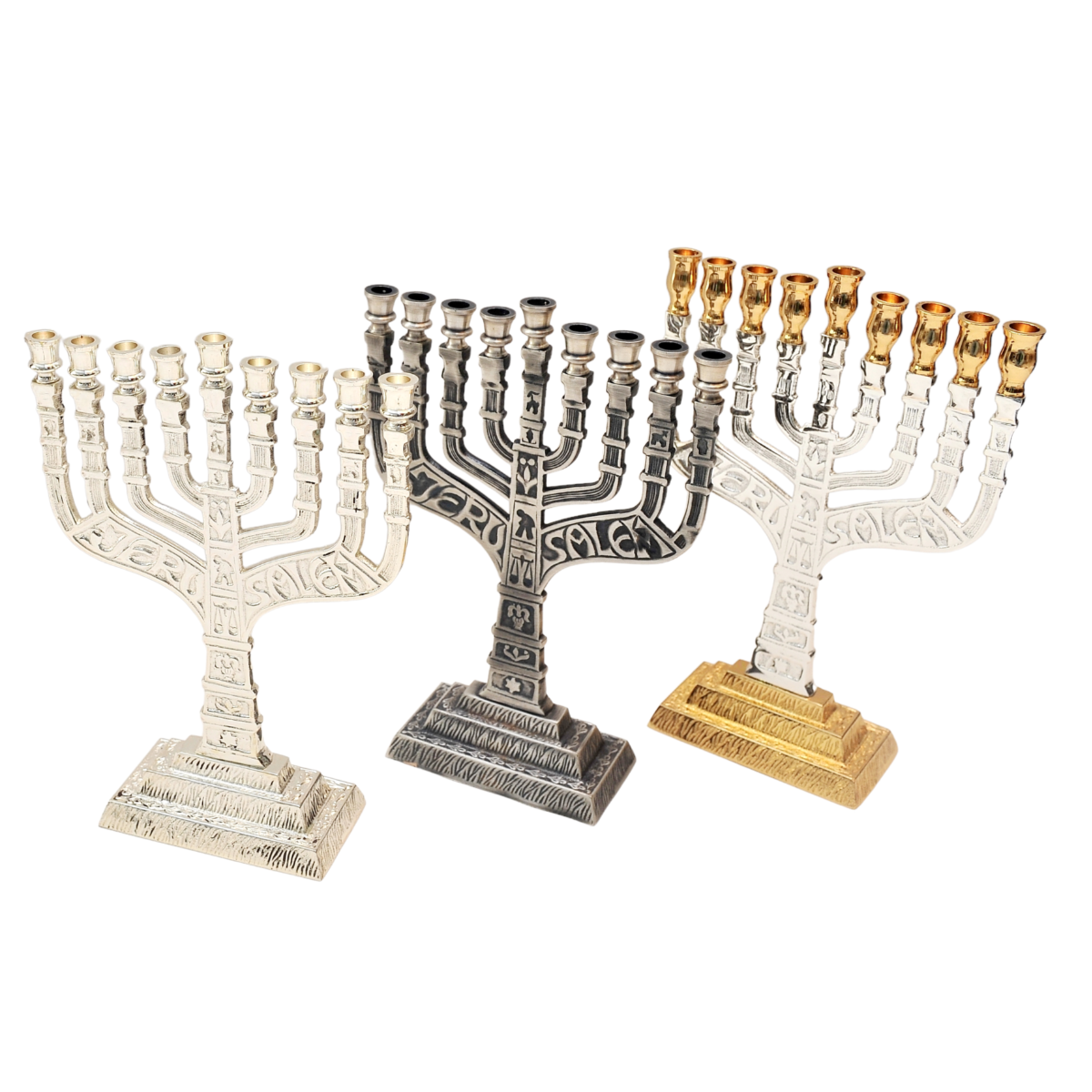 Temple Menorah HANUKKAH Silver Plated Candle Holders from Jerusalem