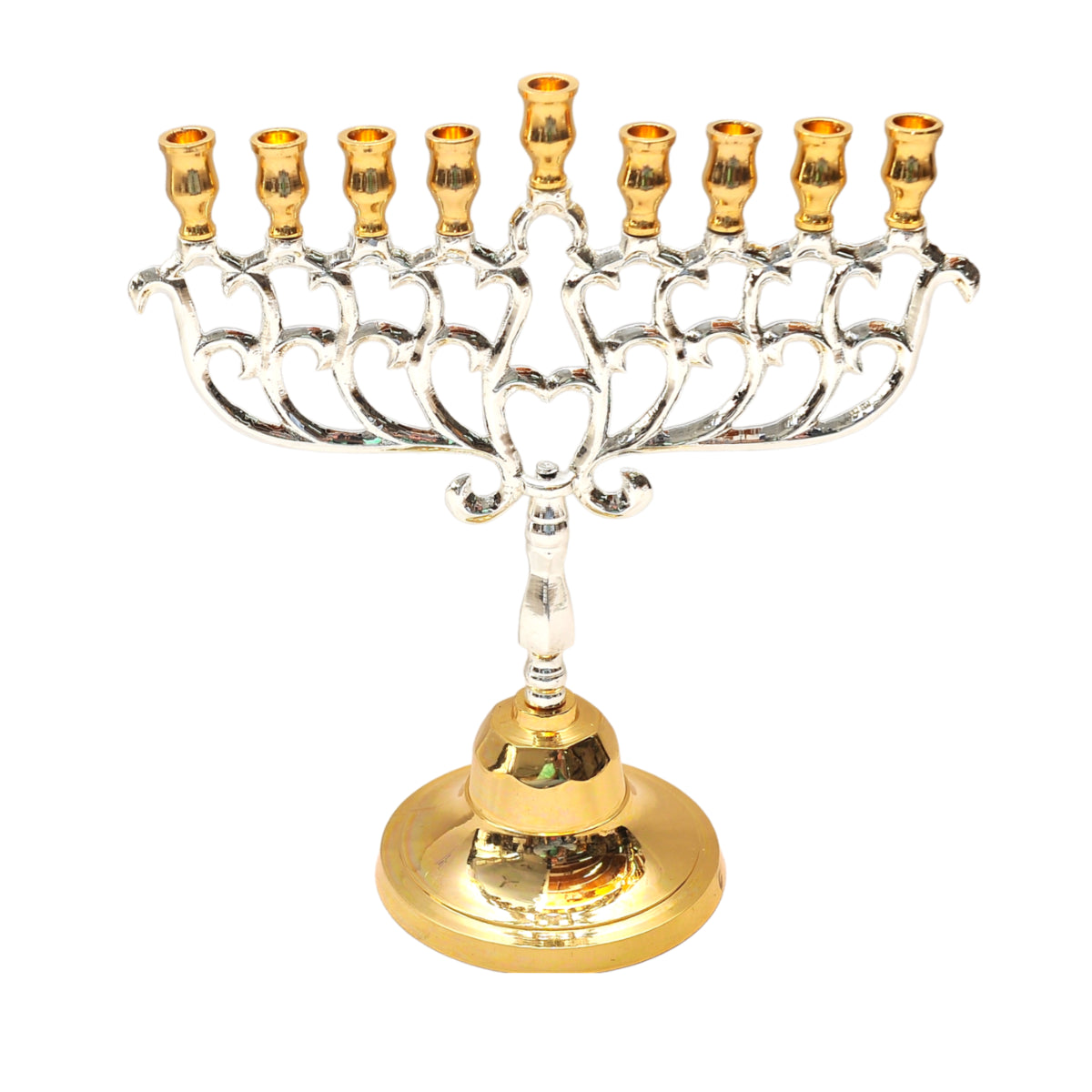 Temple Menorah Gold & Silver Plated Candle Holder Judaica Jerusalem 9.84 / 8.66 inch