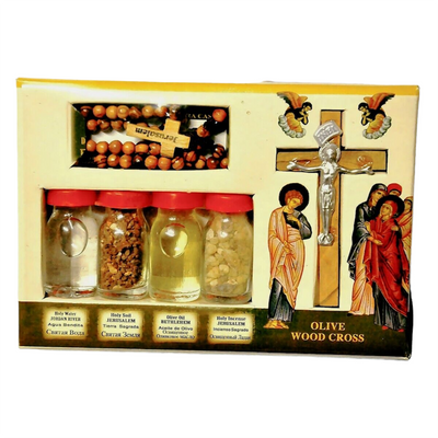 Blessing Kit rosary, Cross, Water, Holy Soil, anointing oil ,Incense Bottles From The Holy Land Jerusalem