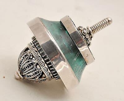 Antique Roman Glass Dreidel Sterling Silver 925.