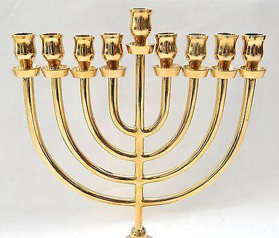 Authentic Temple Menorah HANUKKAH Gold Plated Candle Holder Israel #3 - Spring Nahal
