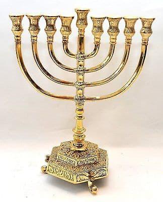 Authentic Temple Menorah Hanukkah Gold Plated candle holder judaica.