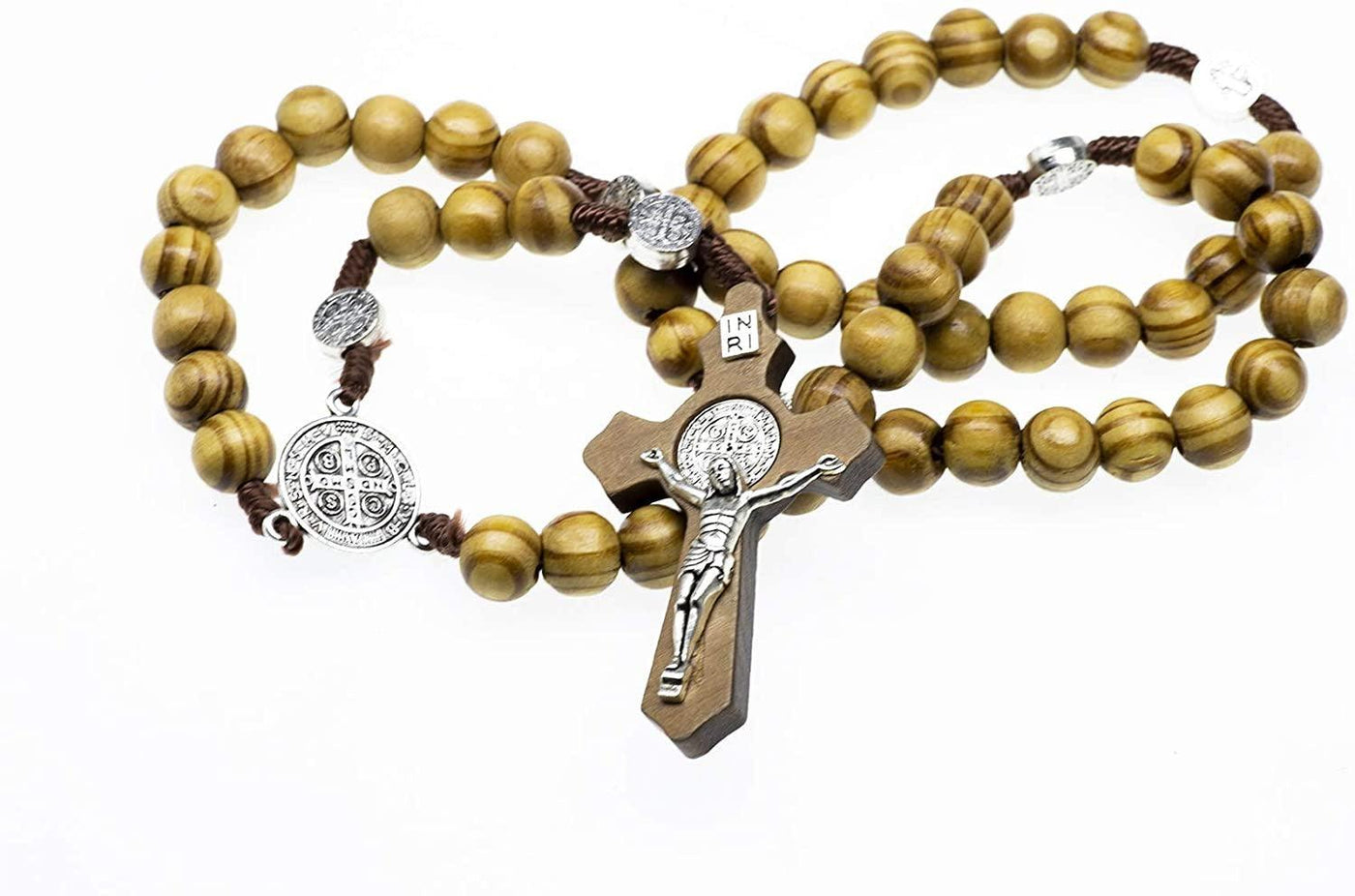 Blessed Prayer Rosary beads made from genuine Holy Land olive wood with Crucifix - Spring Nahal