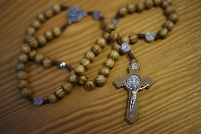 Blessed Prayer Rosary beads made from genuine Holy Land olive wood with Crucifix - Spring Nahal